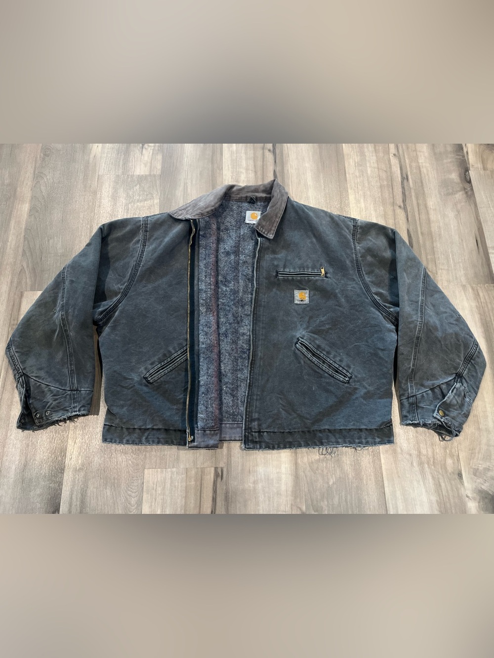 Vintage Carhartt Blanket Lined Detroit Jacket Faded Black Large Corduroy Collar